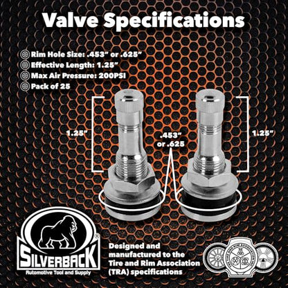 Silverback TR416 Nickel Plated Brass Truck Tire Valves, 25 Pack - size: TR416