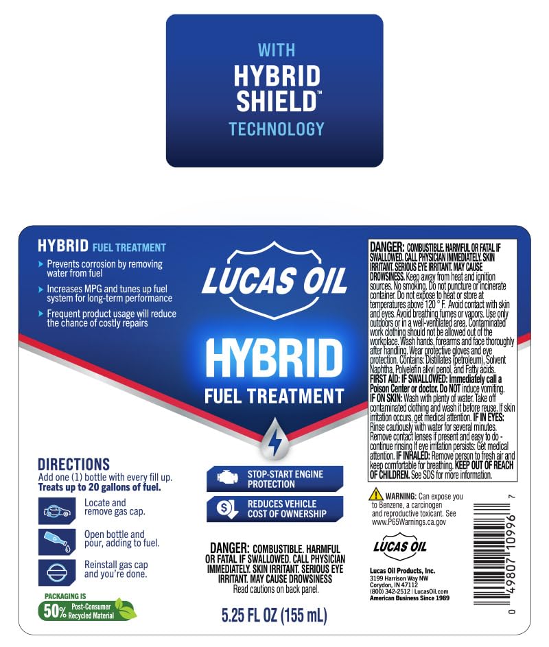 Lucas Oil 10996 Hybrid Fuel Treatment w/HybridShield™ - 5.25 Ounce - size: 5.25 Ounce