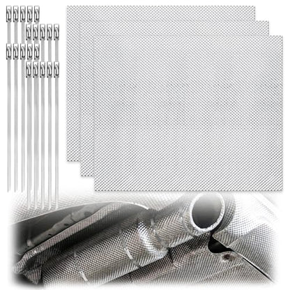 3 Pack Exhaust Heat Shield Automotive, Embossed Aluminum Heat Shield Kit with 20PCS Cable Metal Ties for Car Muffler Exhaust Wrap Heat Pipe High Temp Thermal Barrier (3Pcs 13” * 16”) - color: 3Pcs 13” * 16”