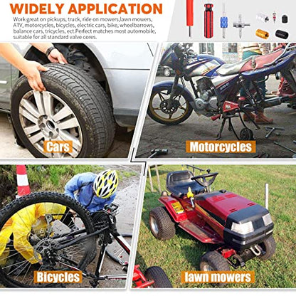 119Pc Valve Core Remover Tools with Aluminum Tire Stem Caps, Dual and 4-Way Valve Tool Kit for Automotive, Truck, Motorcycle, Bicycle