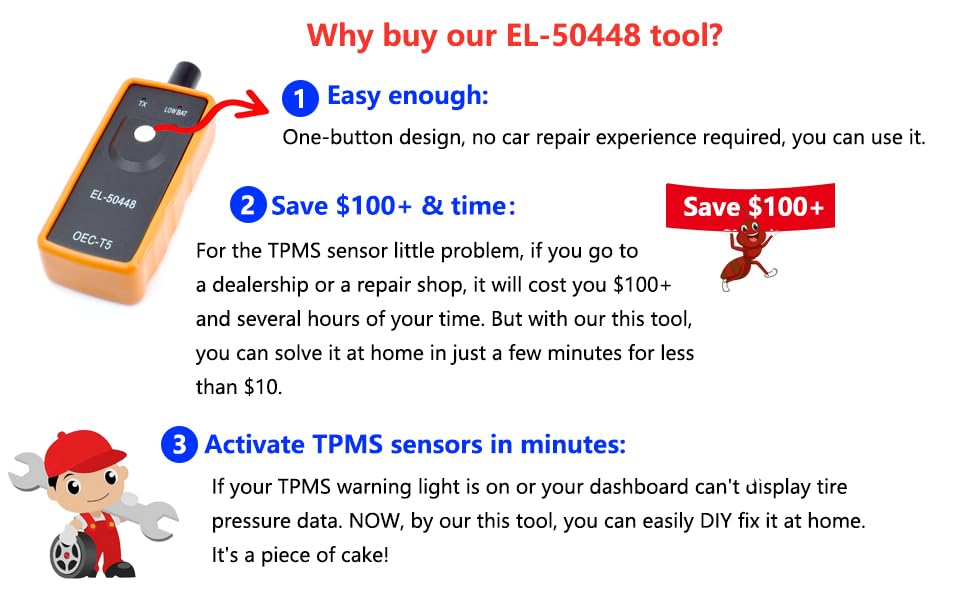 EL-50448 Chevy TPMS Reset Tool Relearn for 100+ GM Models Battery Included - size: Battery Included