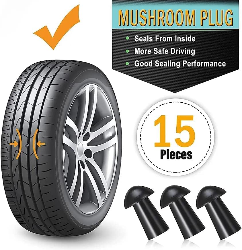GRAND PITSTOP 22 Pcs Tire Puncture Repair Kit with Multi-Functional Folding Plier Compatible for car Motorcycle, Truck, ARB,ATV, Tractor, RV, SUV, Trailer (15 Mushroom Plugs) - color: Mini Plug Kit+15 Plugs+plier