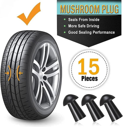 GRAND PITSTOP 22 Pcs Tire Puncture Repair Kit with Multi-Functional Folding Plier Compatible for car Motorcycle, Truck, ARB,ATV, Tractor, RV, SUV, Trailer (15 Mushroom Plugs) - color: Mini Plug Kit+15 Plugs+plier