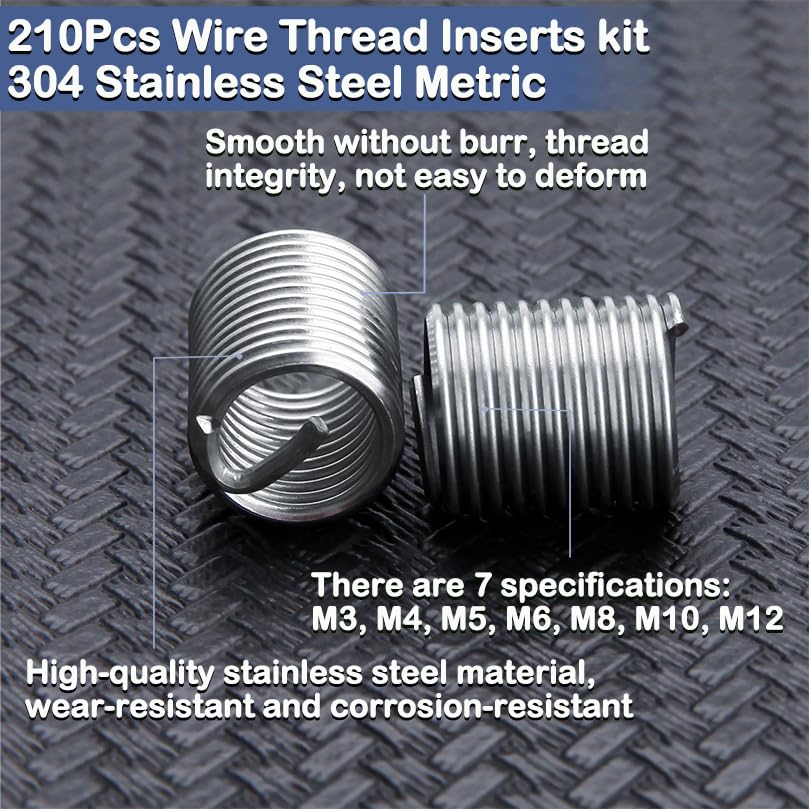 210 Pcs Wire Thread Inserts Kit, Metric Helical Type Coiled Wire - style: 210pcs