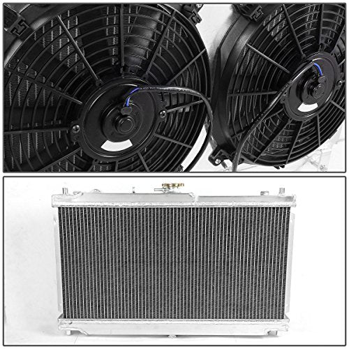 DNA Motoring RA+FS-MM98-2 Dual Core 2-Row Radiator w/Fan Shroud For 98-05 Mazda Miata MX-5,Metallic - style: 99-05 Mazda Miata MX-5 MT
