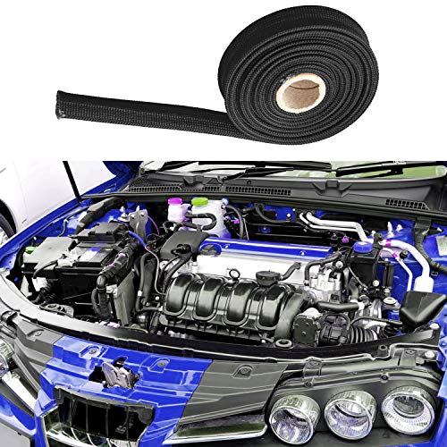 Heat Hose Fiberglass Wrap Shield Sleeve- 1/2" ID x 10'Black Adjustable Hose Heat Shield Spark Plug Wire fuel line Roll For Car Wire Loom cable Brake Line Cable - size: 1/2" ID x 10'