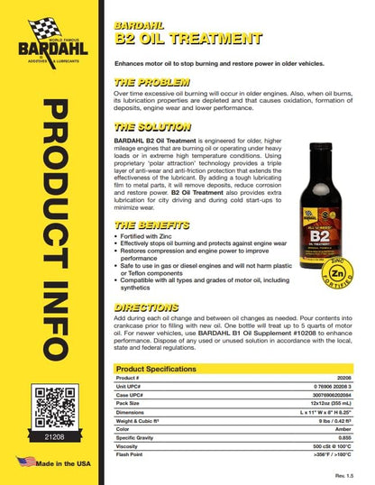 Bardahl Engine Protection Motor Oil Additive Zinc ZDDP High Mileage 12 oz