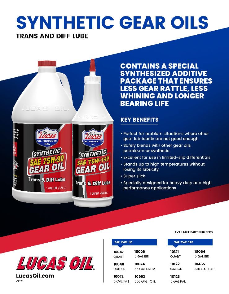 Lucas Oil 10122 75 W-140 Synthetic Motor Lube, Case of 4 - size: 1 Gallon (128 Ounces), style: 1 Gallon