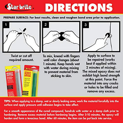 STAR BRITE Epoxy/Aluminum Putty Stick, Waterproof Repair - style: Aluminum