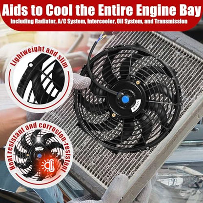 12" Universal Electric Radiator Fan Push Pull Slim Fan High Performance Cooling Fan 80W12V Mount Kit 1PCS - size: 12 inch- 1PC