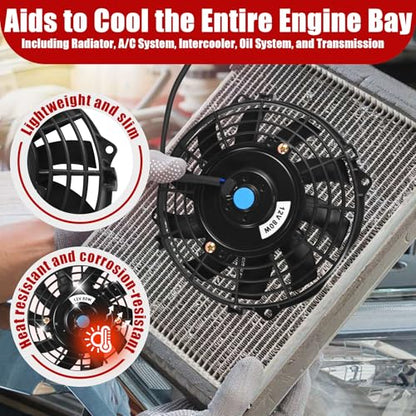 7" Universal Electric Radiator Fan Push Pull Slim Fan High Performance Cooling Fan 80W 12V Mount Kit 1PCS - size: 7 inch- 1PC