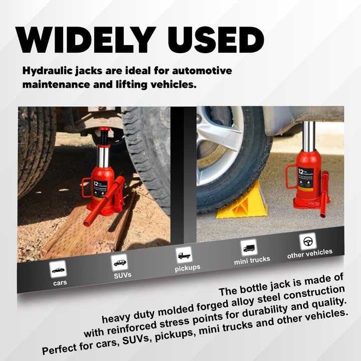 Hydraulic Bottle Jack with Carrying Case, 12 Ton (26,455 lb) Capacity 7.9-16.2 inch Lifting Range, Muti-Directional Welded Bottle Car Jack for Car, Truck, RV, Pickup Truck, Auto Repair - size: 12 Ton