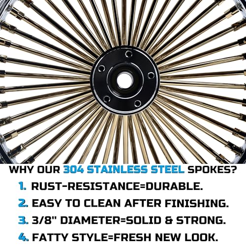 FatFlex 18" Rear Wheel Golden Fat Spokes Chrome 3.5" Rim - color: 18" x 3.5", Chrome+Gold+Chrome