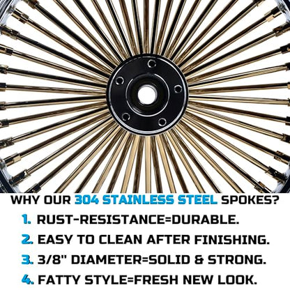 FatFlex Rear Wheel for Harley Dyna Softail Touring 18” Gold Fat Spokes - color: 18" x 3.5", Gold+Gold+Gold