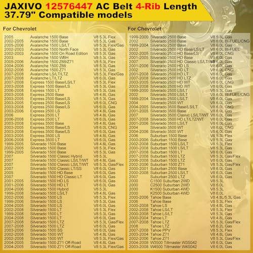 12576447 AC Belt for 99-08 Tahoe Escalade ESV EXT GMC Savana Sierra Suburban Silverado Avalanche Express 1500 2500 3500,Yukon XL Hummer H2,960mm K040378 - size: 4PK960-960mm belt