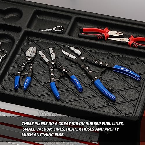 3-Pack Hose Pinching Pliers Set, Automatic Locking Ratcheting, Pinch Off Pliers for Flexible Hoses, Automotive, Gas Lines, Radiator, Brake, Coolant, and Fuel Systems (Blue, 3 Sizes)