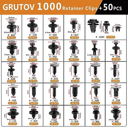 Car Clips Bumper Clips Shield Retainer Clips Plastic Rivets 1050PCS Automotive Push Pins Assortment Xmas Tree Fasteners Kit Most Common Sizes Auto Body with Removers for Ford Honda Chrysler GM - size: 1050PCS