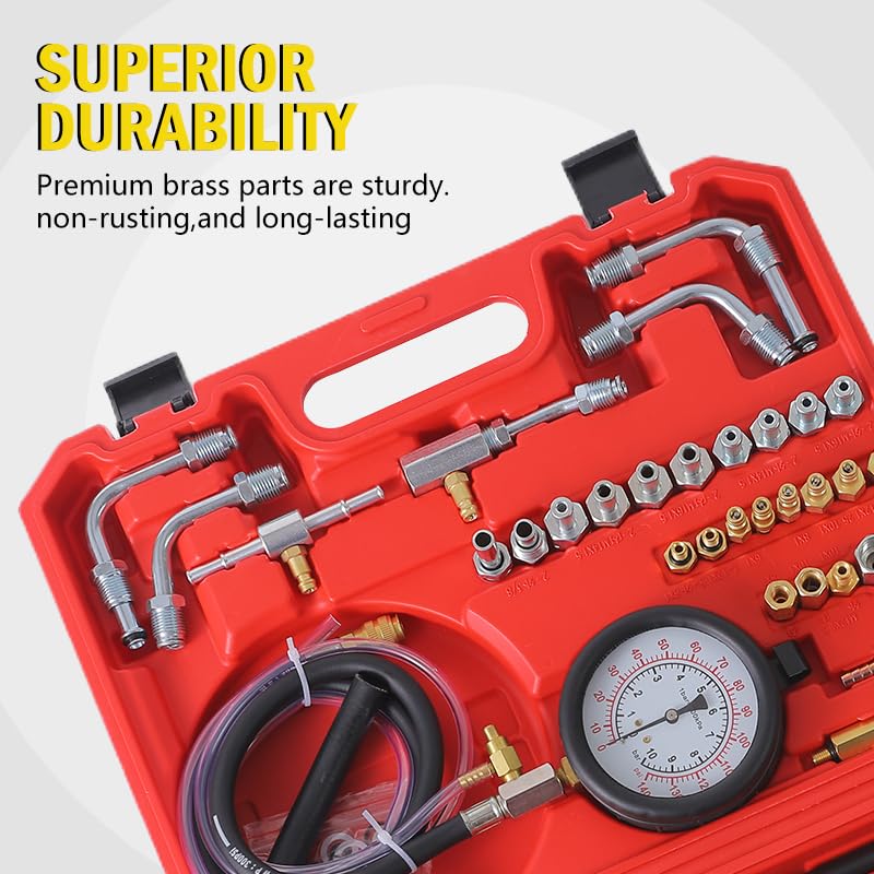 Yonligonju Fuel Injection Pressure Tester Kit 0-140 PSI Pro Auto Fuel Pressure Gauge for Fits Most Cars and Trucks