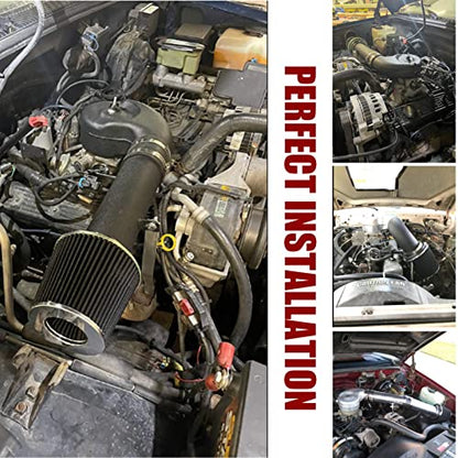 3.5-Inch Cold Air Intake Kit with Filter 1988-1995 Compatible for Chevrolet GMC C/K/R/V C1500 C2500 C3500 K1500 K2500 K3500 for Suburban 1500 2500 4.3L V6 5.0L 5.7L V8 (Black Tube & Red FIlter) - style: Black Tube & Red FIlter
