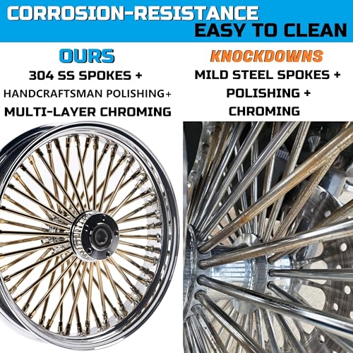 FatFlex 18" Rear Wheel Golden Fat Spokes Chrome 3.5" Rim - color: 18" x 3.5", Chrome+Gold+Chrome