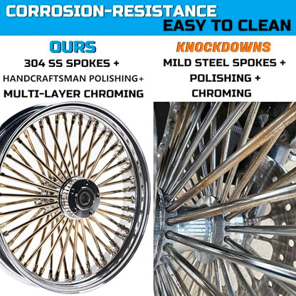 FatFlex 18" Rear Wheel Golden Fat Spokes Chrome 3.5" Rim - color: 18" x 3.5", Chrome+Gold+Chrome