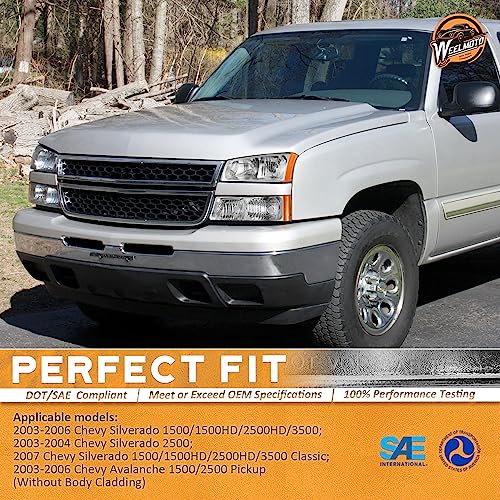 WEELMOTO Headlights for 03-07 Chevy Silverado1500/2500/3500/1500HD/2500HD - color: Clear Lens l Chrome Housing l Amber Reflector