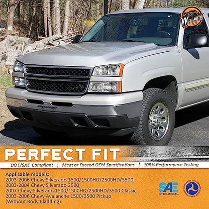 WEELMOTO Headlights for 03-07 Chevy Silverado1500/2500/3500/1500HD/2500HD - color: Clear Lens l Chrome Housing l Amber Reflector