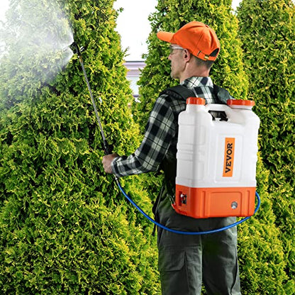 VEVOR 4 Gallon Battery Powered Backpack Sprayer with Wheeled Cart, Adjustable 0-94 PSI, 13FT Hose, 6 Nozzles, 2 Wands Included, Wide Mouth Lid for Weeding, Cleaning, Long Spray Time Without Fatigue - size: 4 Gal with Cart