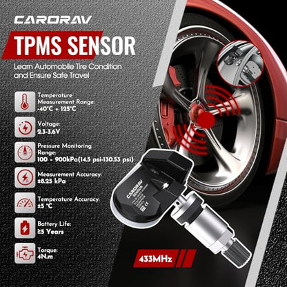 TPMS Sensor for Jeep, 433MHz Tire Pressure Monitoring System Sensor, 4 Pack - size: 68339096AB