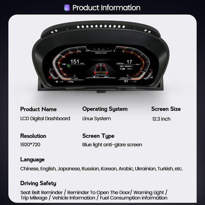 12.3 Inch Digital Gauge Cluster Virtual Cockpit for BMW X6 E71 E72 2007-2013 LCD Instrument Dashboard Speedometer Screen Panel Head Unit