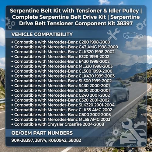 Complete Serpentine Belt Kit With Tensioner And Idler Pulley - size: Mb C280, E320, S500, Chrysler (98-08)
