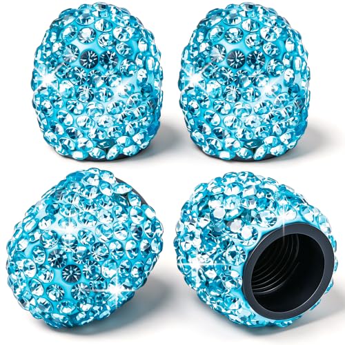 4PCS Bling Crystal Diamond Tire Stem Valve Caps, Dustproof Car Wheel Tire Valve Caps Universal Tire Valve Stem Covers for Cars, SUV, Trucks, Bikes, Motorcycles, Bicycles (Light Blue) - color: Light Blue, size: 4 pcs