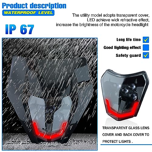 Headlight Head Lamp Light Fairing Mask Day Running Light For ATV Scooters Dirt Pit Bike Enduro (Black+Red DRL) - color: Black Red DRL