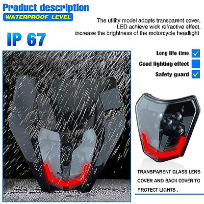 Headlight Head Lamp Light Fairing Mask Day Running Light For ATV Scooters Dirt Pit Bike Enduro (Black+Red DRL) - color: Black Red DRL