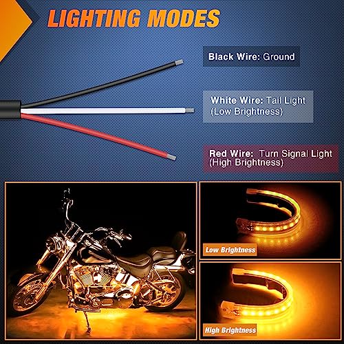 Nilight 2PCS 5 Inch LED Motorcycle Turn Signal Tail Light Strips Yellow Amber Beam Flexible Bend Adhesive Universal Fit Harley Motorcycles Dirt Bikes Snowmobile ATV - color: White,Yellow