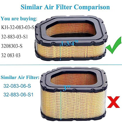 KH-32-083-03-S Air Filter Kit, 3208303 Compatible with Kohler SV710 - SV740 Cub Cadet lt1045 lt1046 lt1050, Replace 32 083 03 32-883-03-S1 3288303S1 3208303S1 Lawn Mower Air Filter