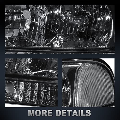 MOSTPLUS Headlight Assembly Compatible with 1999-2006 GMC Sierra 1500 2500/00-06 GMC Yukon Front Lamp with Chrome Housing/Smoke Tinted Lens/Clear Reflector - color: Chrome/Black/Clear