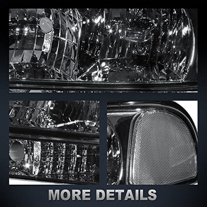 MOSTPLUS Headlight Assembly Compatible with 1999-2006 GMC Sierra 1500 2500/00-06 GMC Yukon Front Lamp with Chrome Housing/Smoke Tinted Lens/Clear Reflector - color: Chrome/Black/Clear