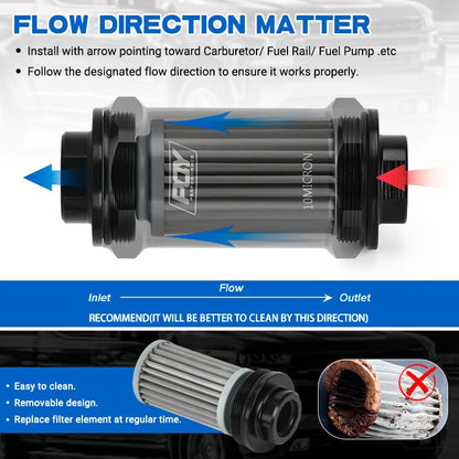 AN6 AN8 AN10 Inline Fuel Filter E85 Ethanol with 10 Micron Stainless Steel Element Black - size: AN6 AN8 AN10 - 10 Micron