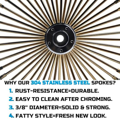 FatFlex Front Wheel for Harley Softail Slim Fat Boy 21” x 3.5” Gold - color: 21*3.5'', Chrome+Gold+Chrome