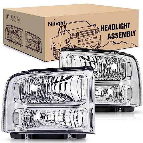 Nilight Headlight Assembly Replacement 2005 2006 2007 F250 F350 F450 F550 Super Duty Chrome Housing Clear Corner Clear Lens Headlights Assembly - color: Chrome Housing + Clear Reflector, size: 2005-2007 F250-F550