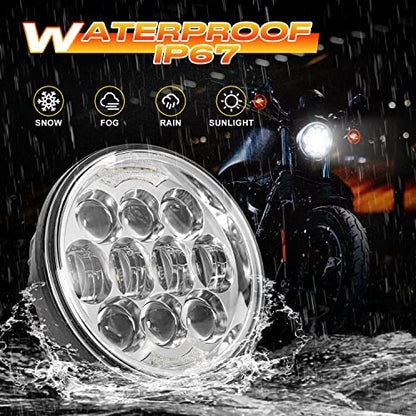 DOT Approved 80W 5-3/4" 5.75" Round LED Projection Headlight Compatible with Dyna Street Bob Super Wide Glide Low Rider Night Rod Train Softail Deuce Custom Sportster Iron 883,Silver - color: silver