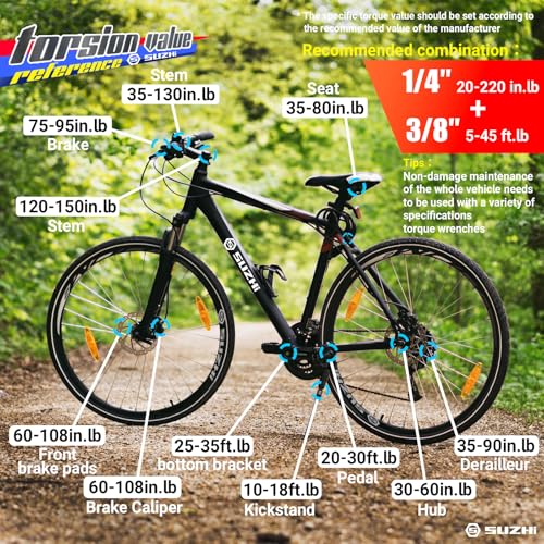1/4 3/8 1/2 9PC Torque Wrench Set 20-220 In lb,5-45 &10-170 Ft lb,3 extension bar & 3 adapter,3% Accuracy,72 T,Chrome plated,anti-rust,no scratch & wear-resistant than Black,for DIY, bike,car & truck - size: 1/4'' 3/8'' 1/2'' 9pcs