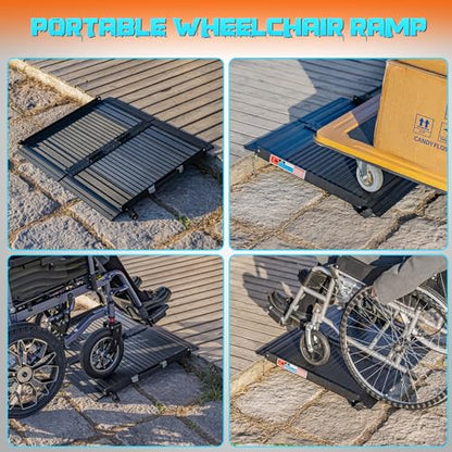 WHALEMOTOR Black Portable Wheelchair Ramp, 2FT No-sew Non-Slip Aluminum Wheelchair Ramp, Folding Portable Wheelchair Ramps for Home, Weight Capacity Up to 800 LBS, Loading Dock Plates - size: 2FT Using height 2-6"