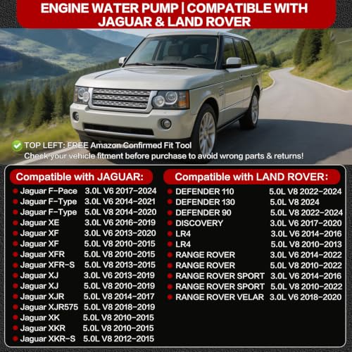 Water Pump for Land Rover Jaguar 2010-2022 3.0L V6 5.0L V8 Engine
