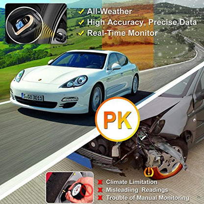 Wireless Tire Pressure Monitoring System, Universal TPMS with Real-Time LCD Display, 5 Alarm Modes, 4 Advanced Waterproof Sensors, 2-Year Battery Life, Cigarette Lighter Plug, 0-6Bar/ 0-87PSI - size: rectangle display