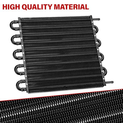 10 Pass Aluminium Transmission Oil Cooler, Remote 5/16" Engine Oil Cooler Radiator, with Hose Mounting Kit (Black) - color: Black