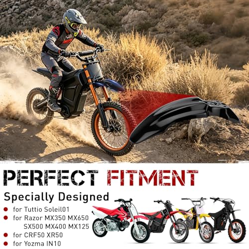Dirt Bike Front Fender for Tutto Tuttio Soleil01 Yozma IN10 Razor MX350 MX400 MX650 MX500 MX125 Electric Dirt Bike CRF50 Style 125CC Pit Dirt Bike Plastic Mudguard Splash (Black) - color: Black