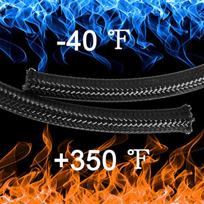 20FT 6AN 3/8 CPE Nylon Stainless Steel Braided Fuel Line Hose, Black & Blue - color: Black & Blue