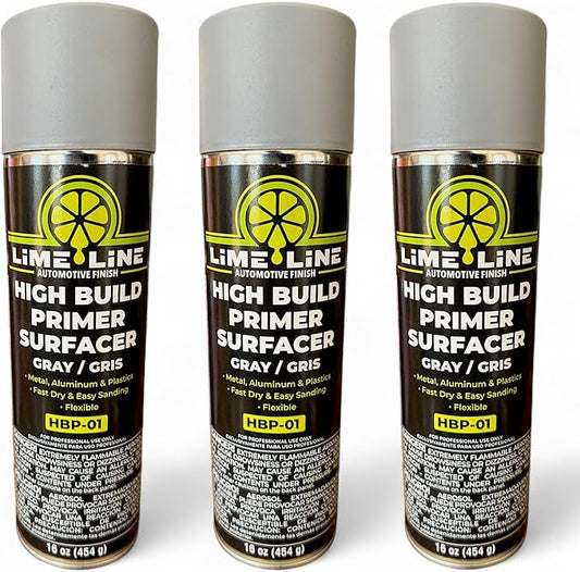 LiME LiNE 1K Flexible High Build Primer Surfacer, Direct to Metal, Automotive and Industrial Grade, 16 oz Aerosol Spray Can, Primer Light Grey (Pack of 3) - color: Pack of 3